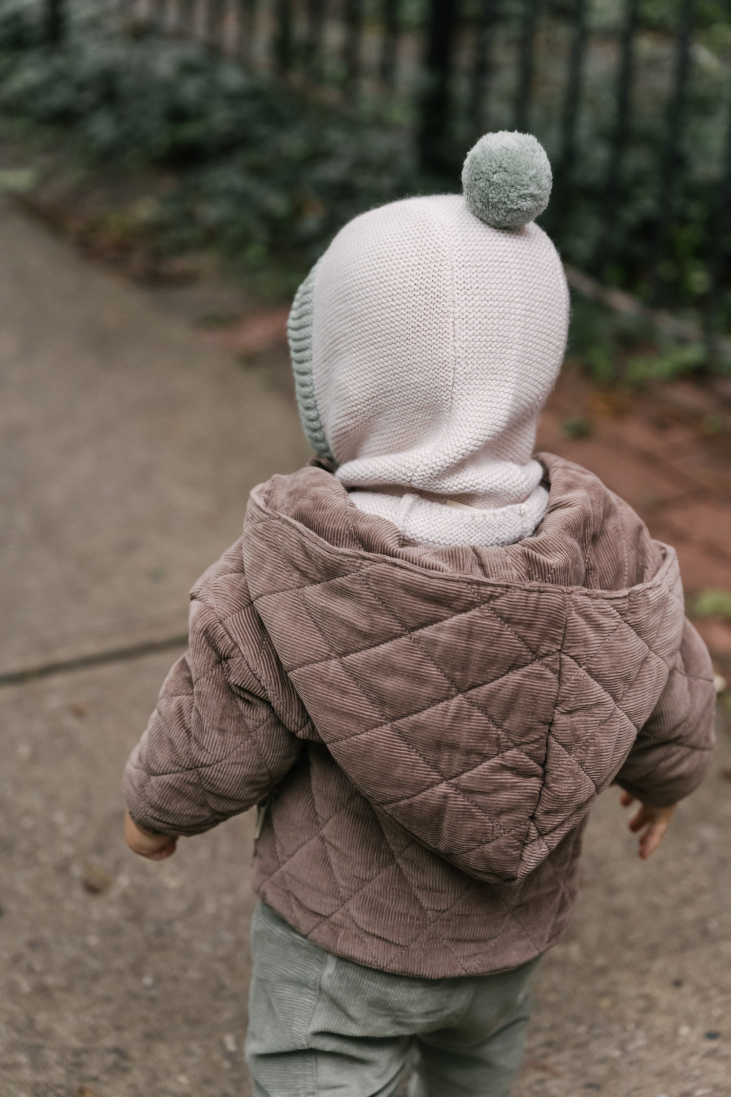 Toddler Wool Knit Balaclava - Natural - Sage