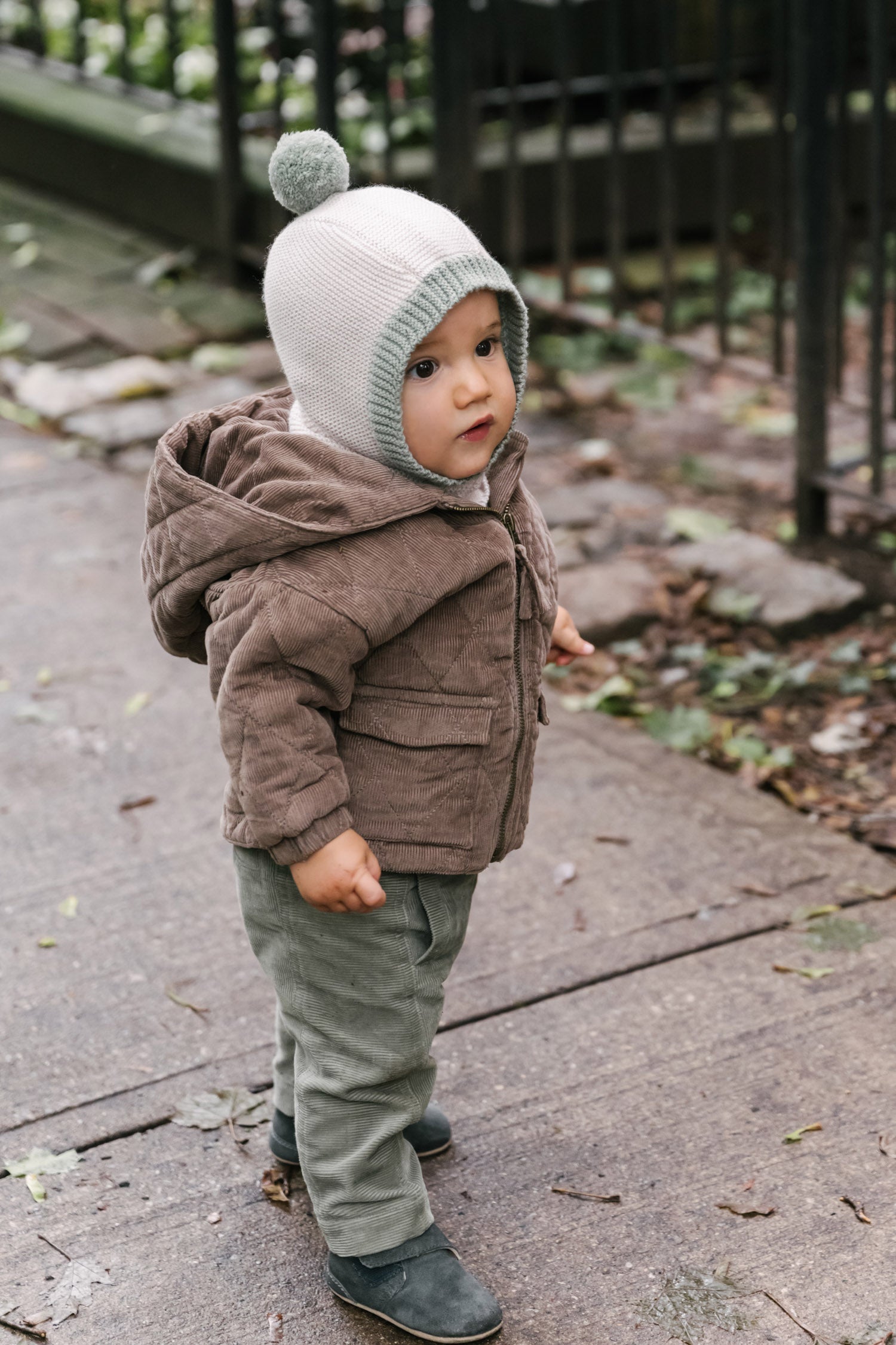 Toddler Wool Knit Balaclava - Natural - Sage