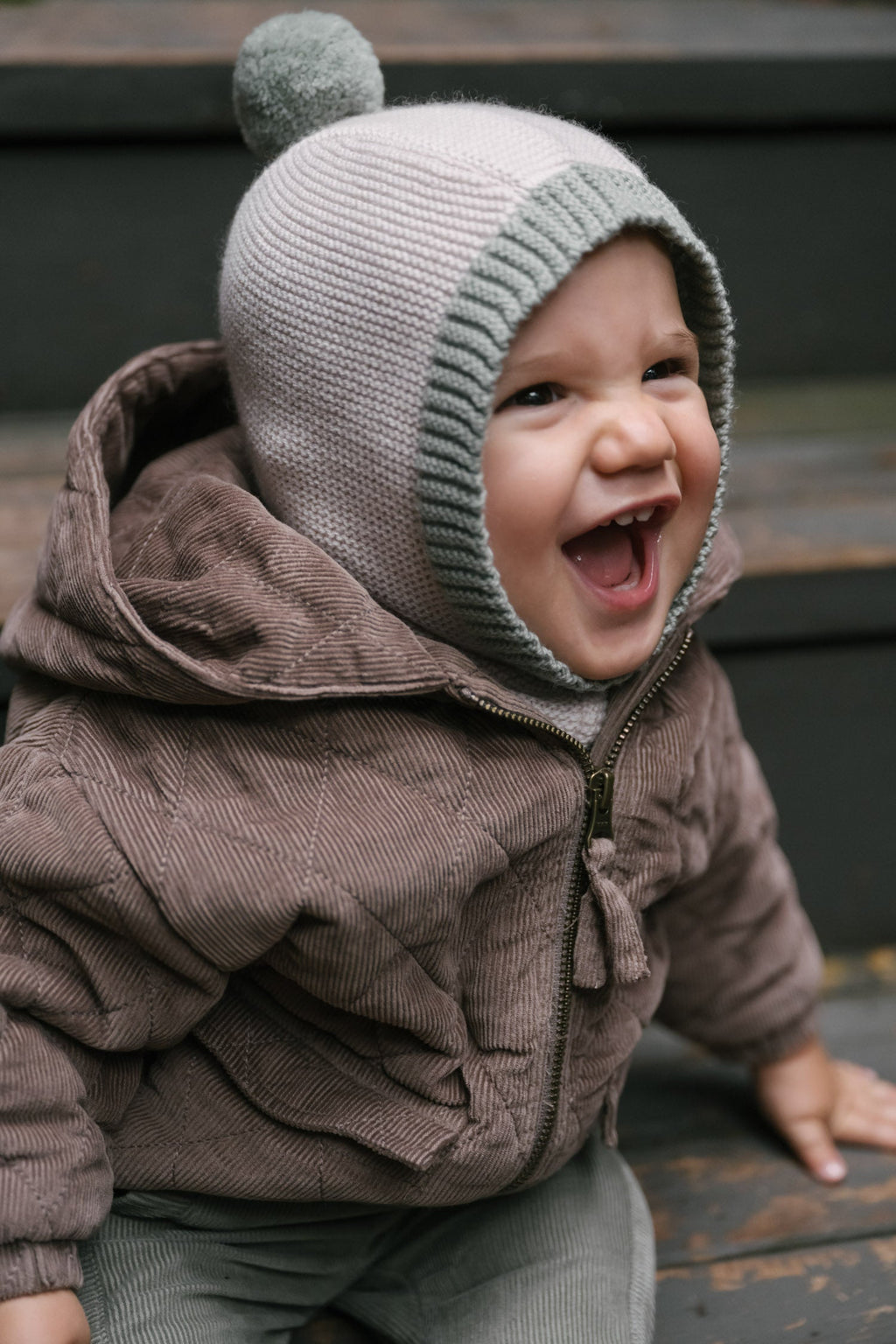 toddler wool knit balaclava natural sage