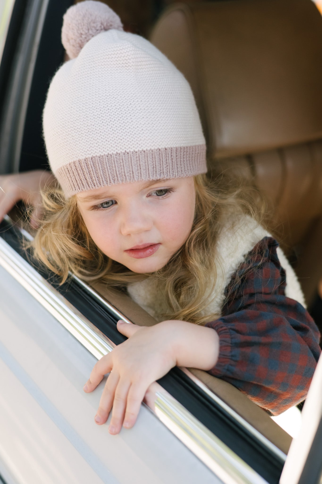 Toddler Wool Knit Hat - Natural - Rose