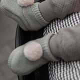 Wool Knit Pom Pom Bootie - Sage