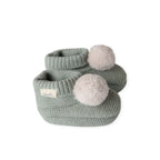 wool knit pom bootie sage