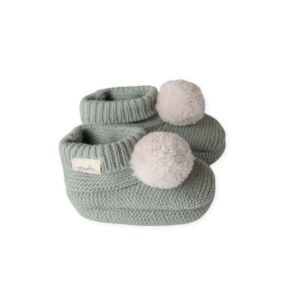 wool knit pom bootie sage
