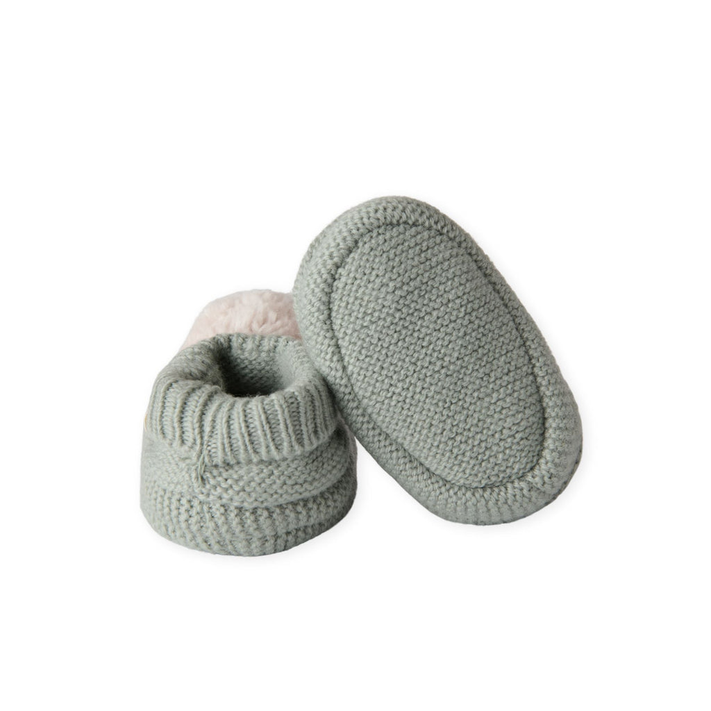 wool knit pom bootie sage