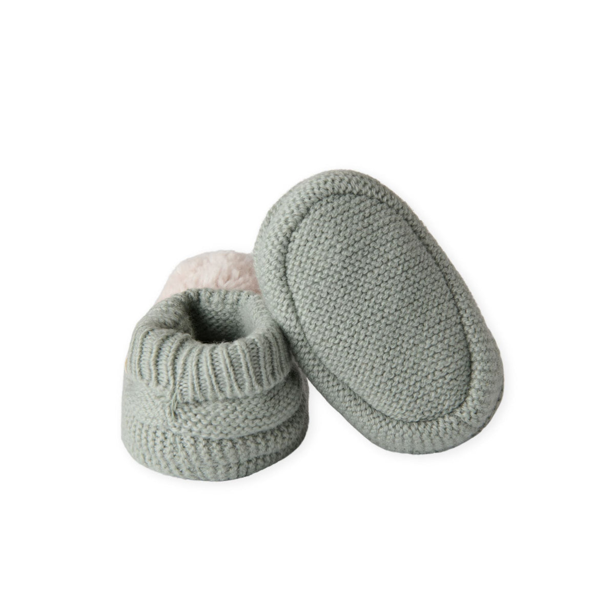 wool knit pom bootie sage