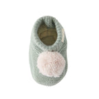 wool knit pom bootie sage
