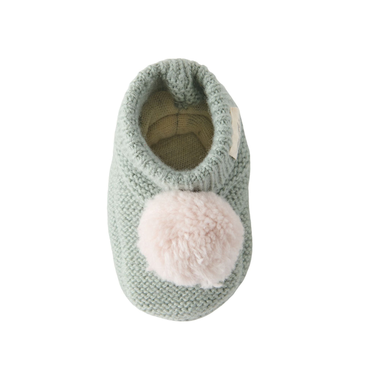 wool knit pom bootie sage