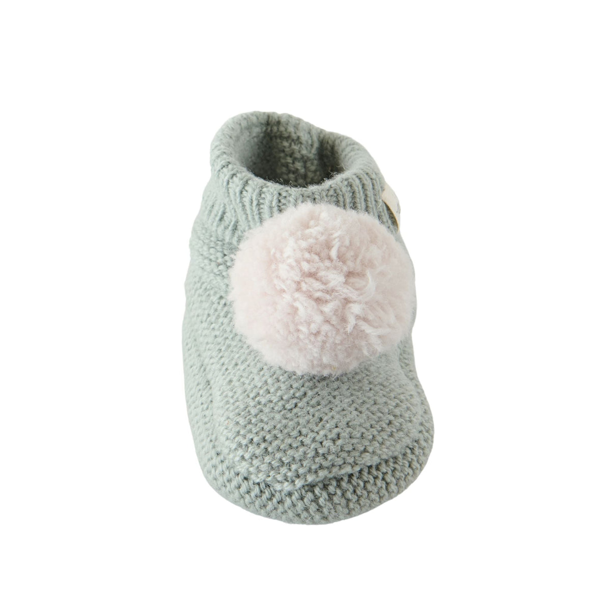 wool knit pom bootie sage