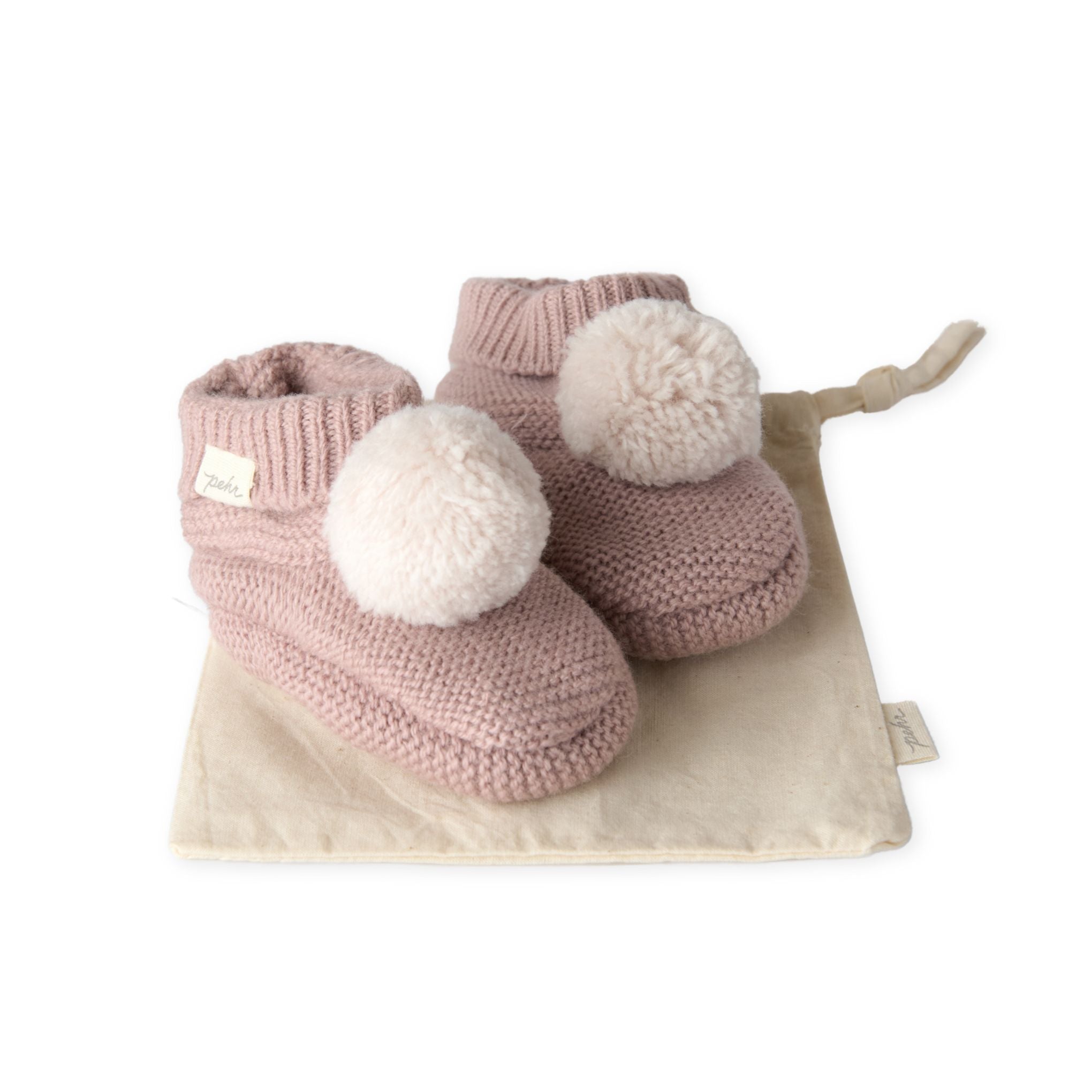 wool knit pom bootie rose in pinks pattern
