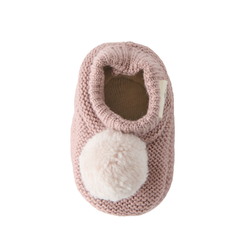 wool knit pom bootie rose