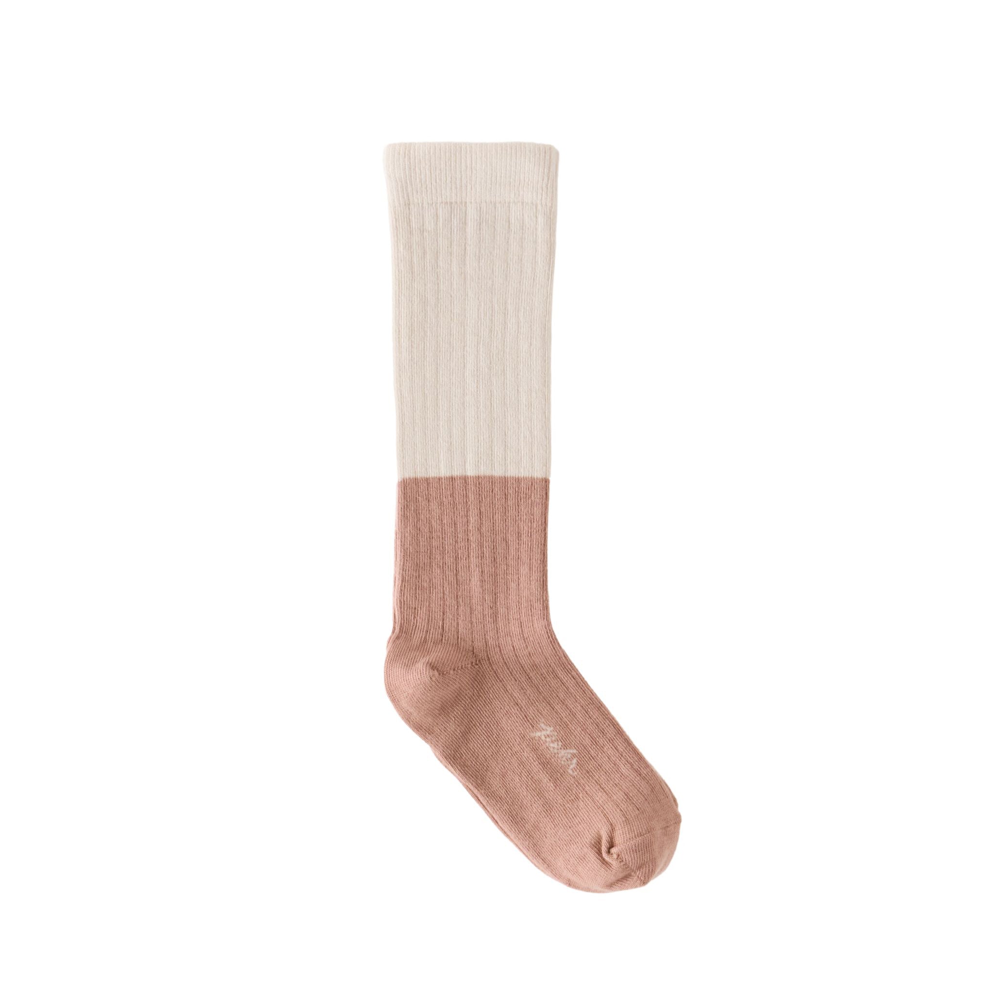 knee length socks blossom w natural in pinks pattern