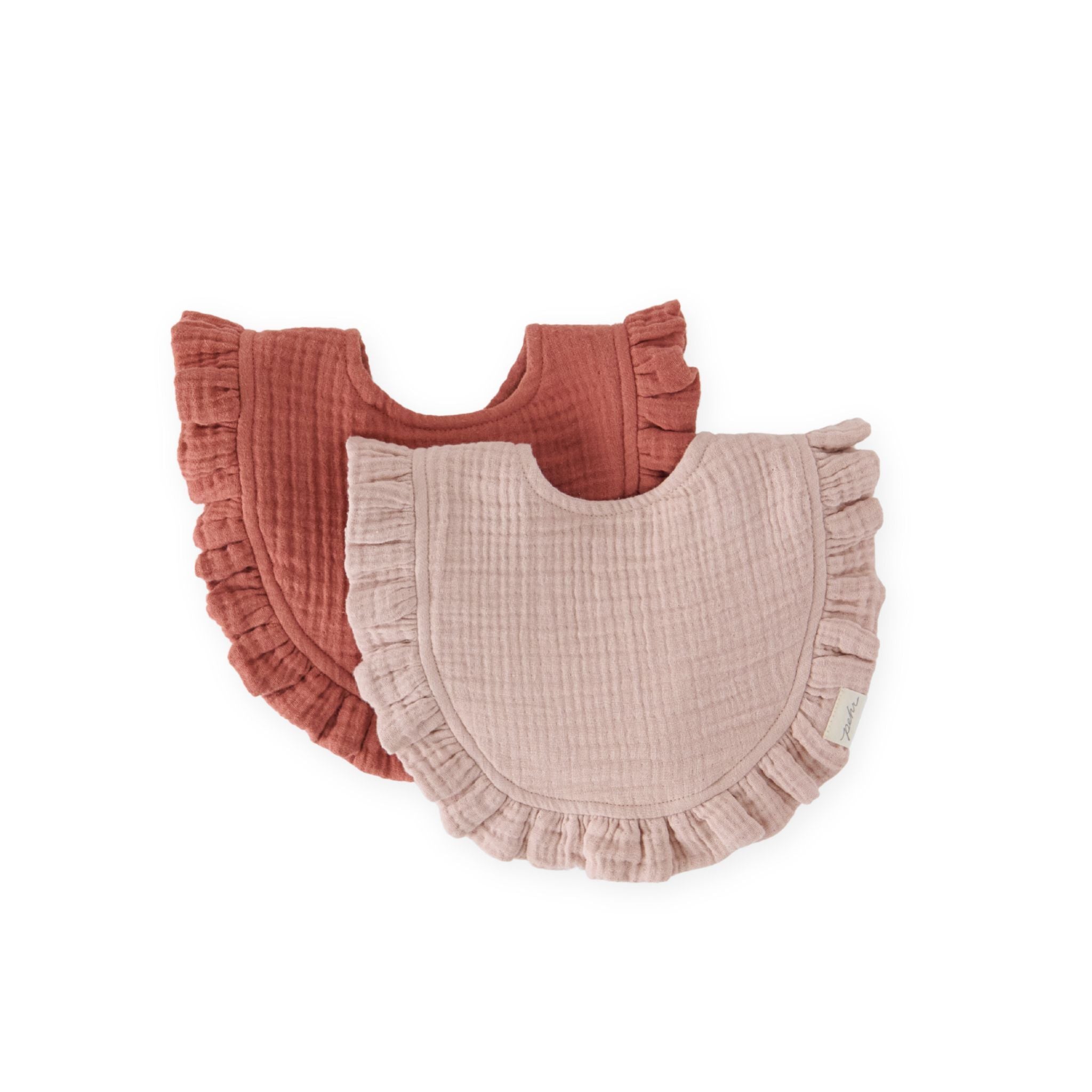 baby muslin ruffle bib set of 2 fawn & sienna in pinks pattern
