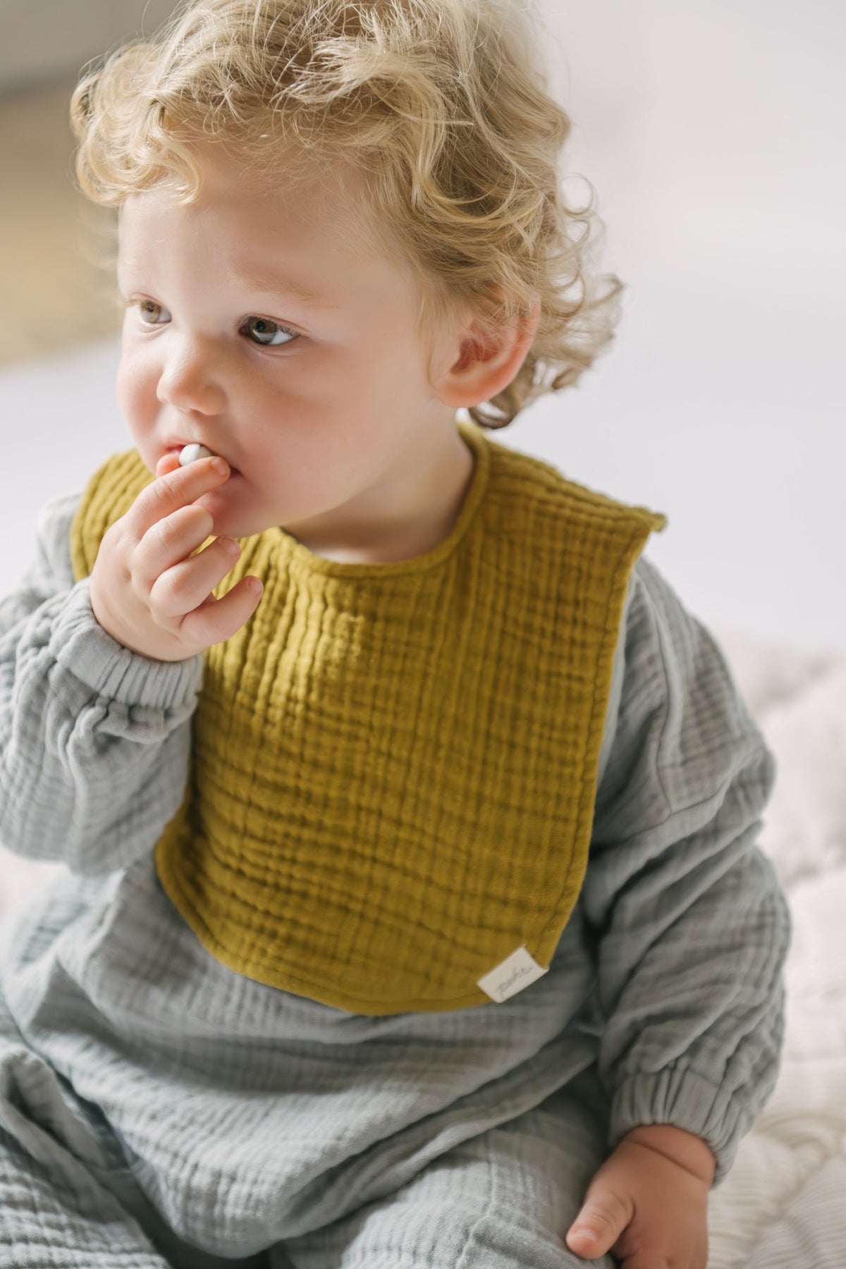 baby muslin bib set of 2 dijon & puddle