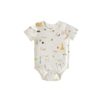 short sleeve shoulder snap one piece explore the world in multi pattern