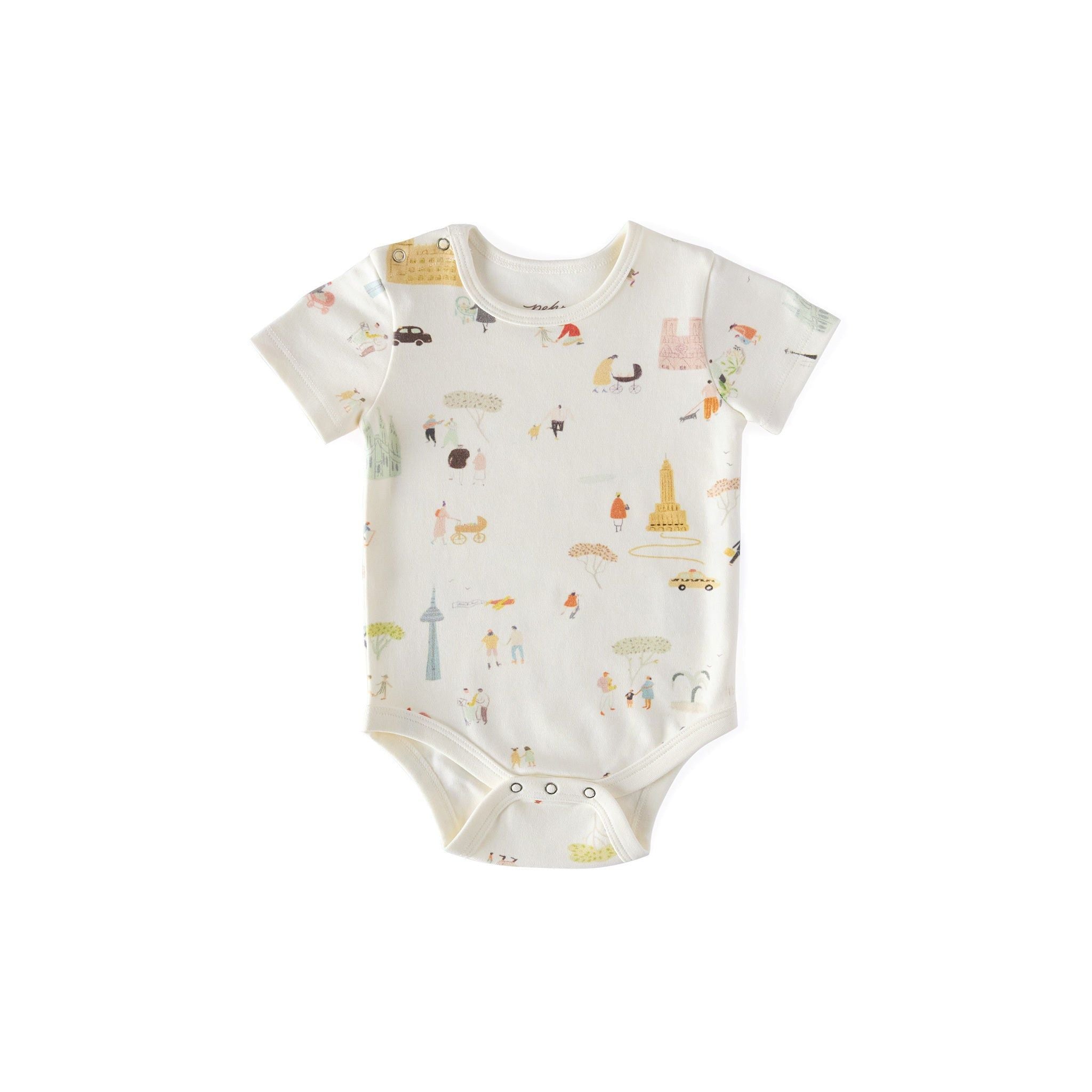 short sleeve shoulder snap one piece explore the world in multi pattern