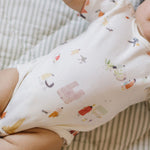 Short Sleeve Shoulder Snap One-Piece - Explore the World