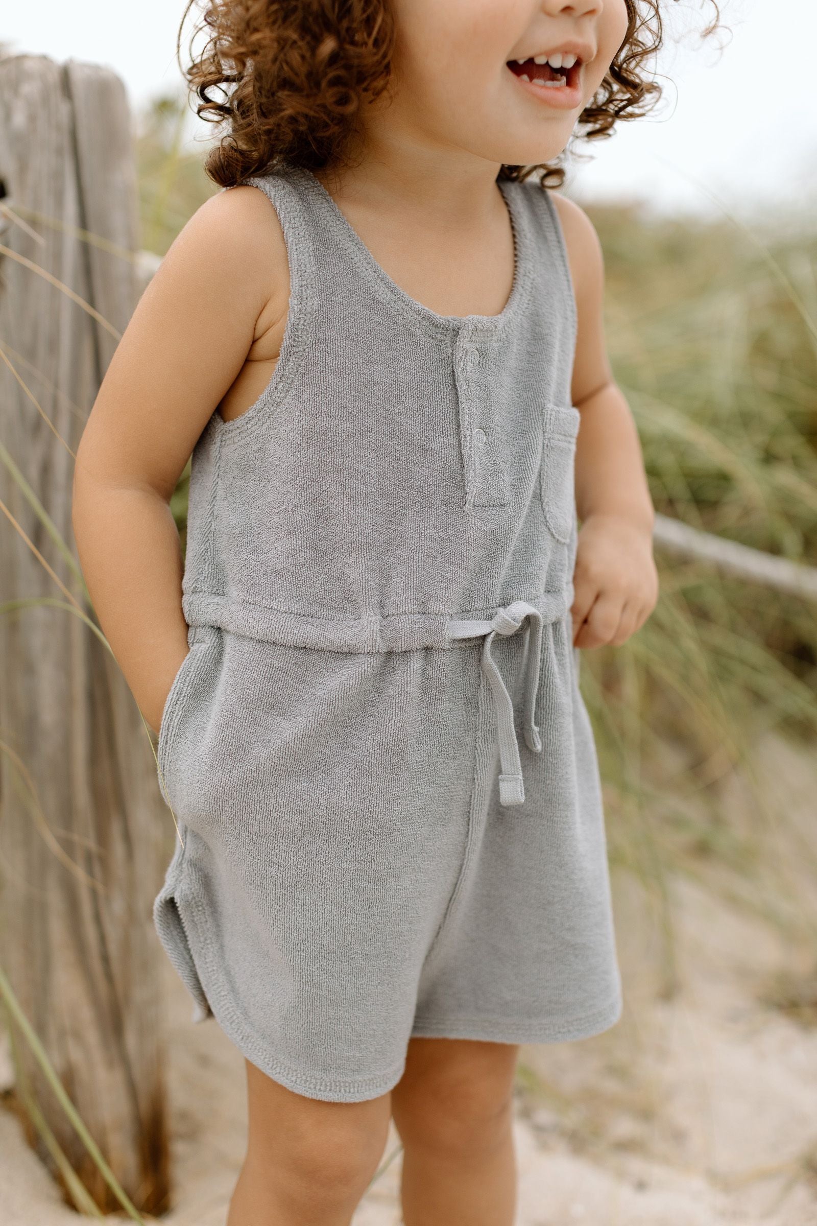 Classic Terry Drawstring Romper - Puddle