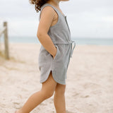 Classic Terry Drawstring Romper - Puddle