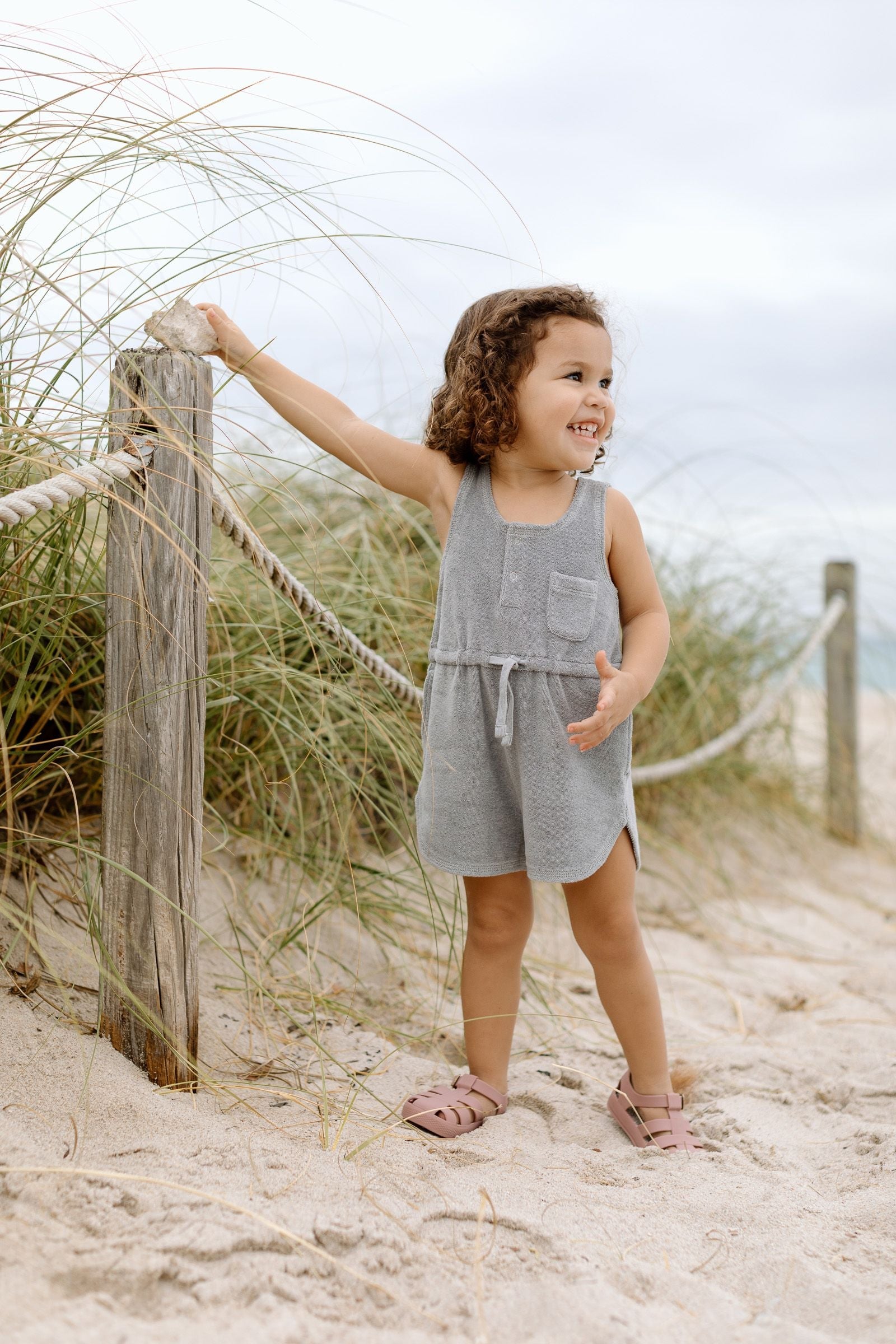 Classic Terry Drawstring Romper - Puddle