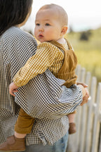 gingham long sleeve one piece dijon