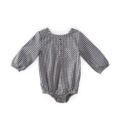 gingham long sleeve one piece indigo in blues pattern