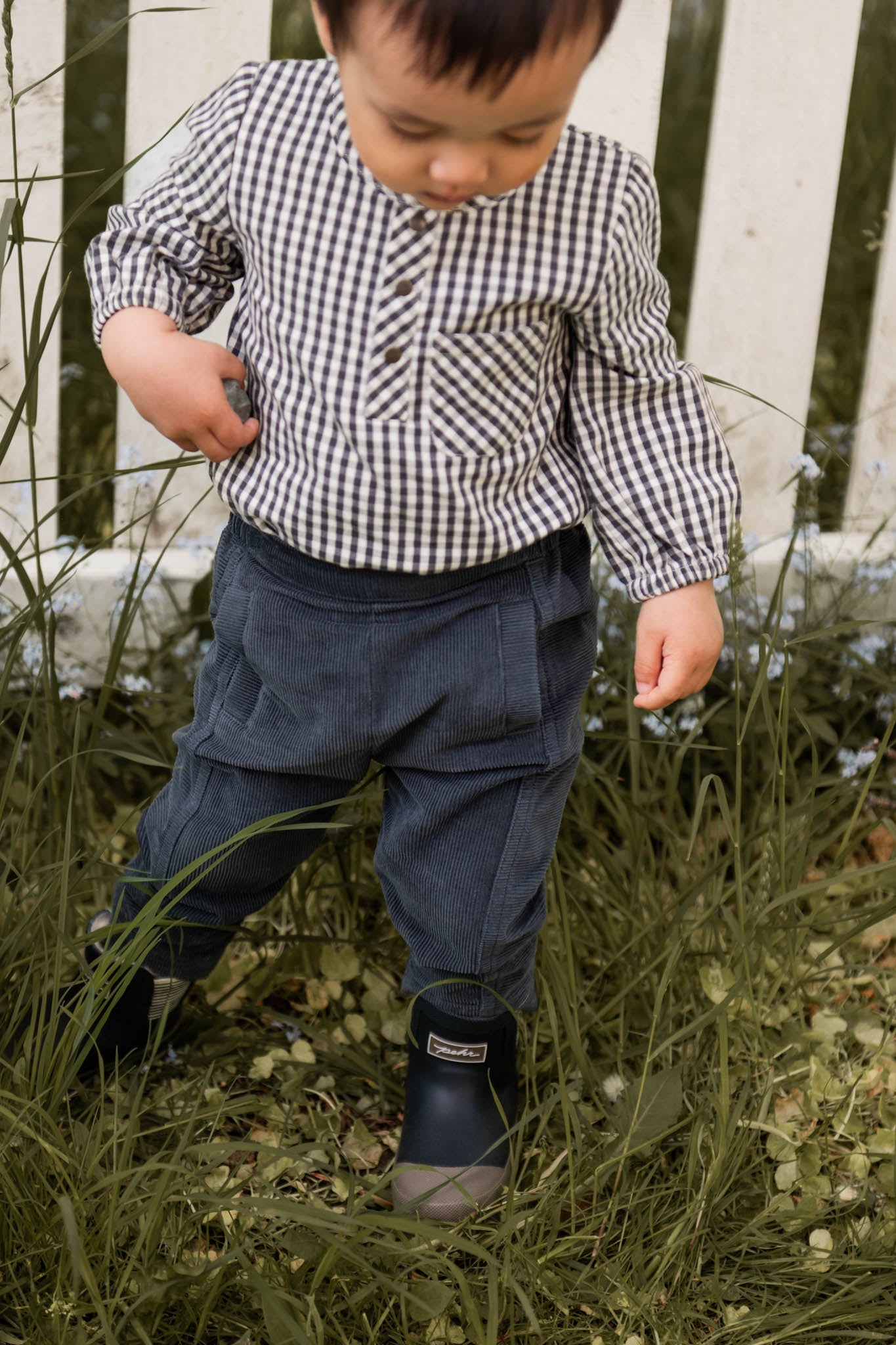 Gingham Long Sleeve One-Piece - Indigo