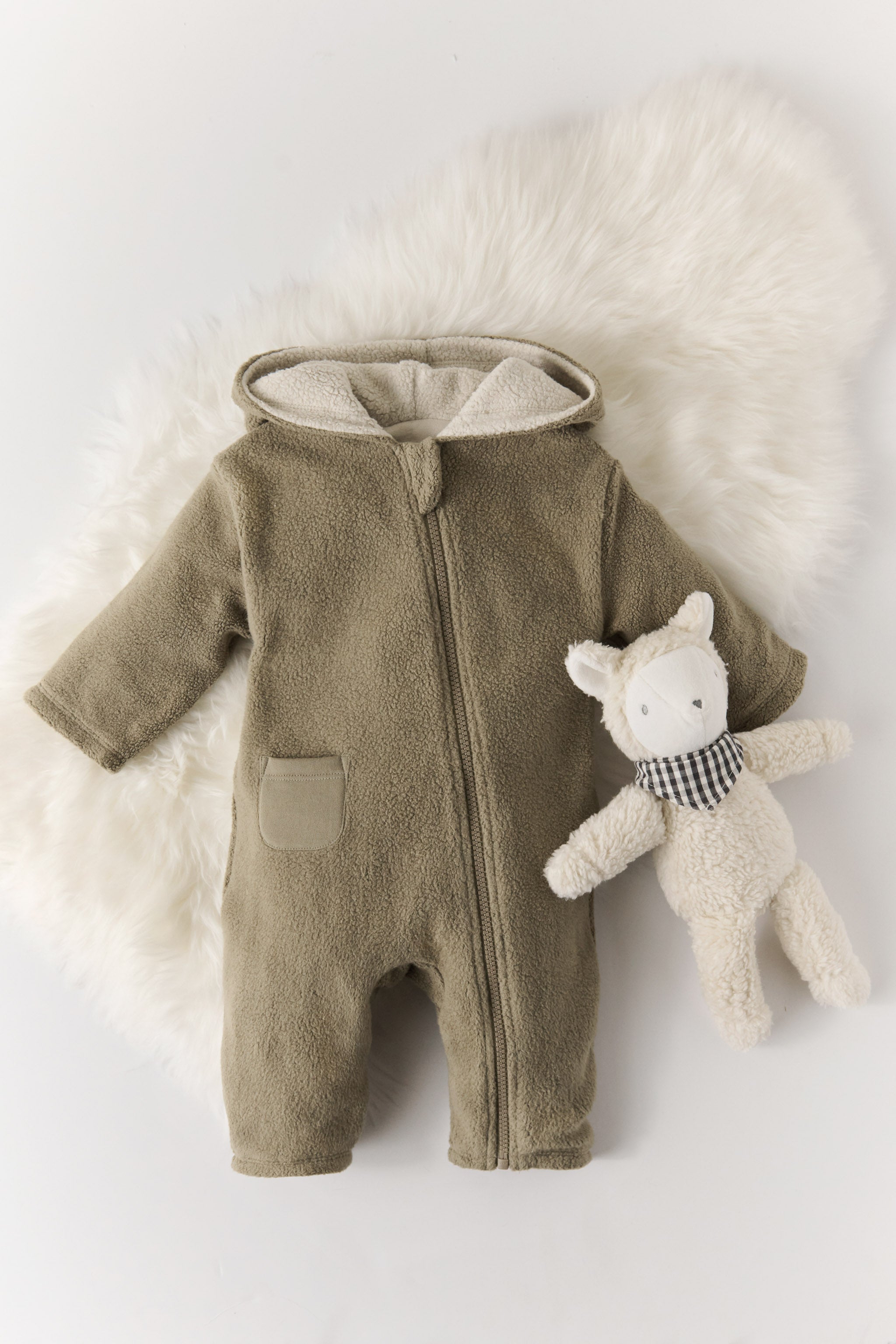 Teddy Fleece Baby Suit - Moss