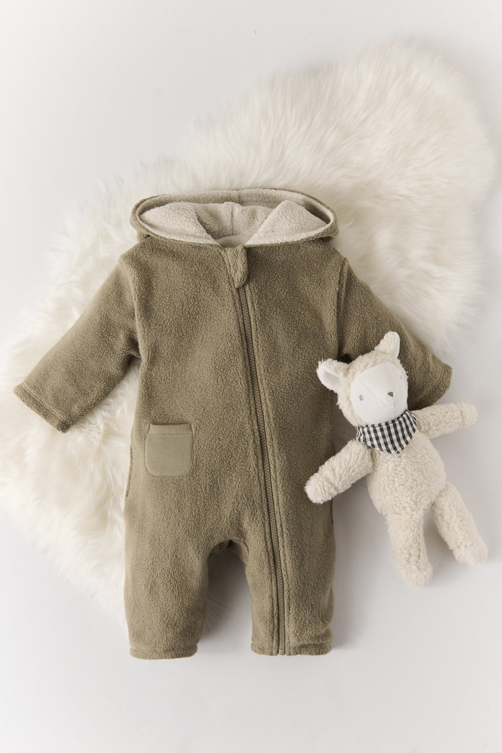 baby teddy fleece baby suit moss
