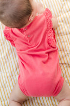 garment dye flutter one piece raspberry
