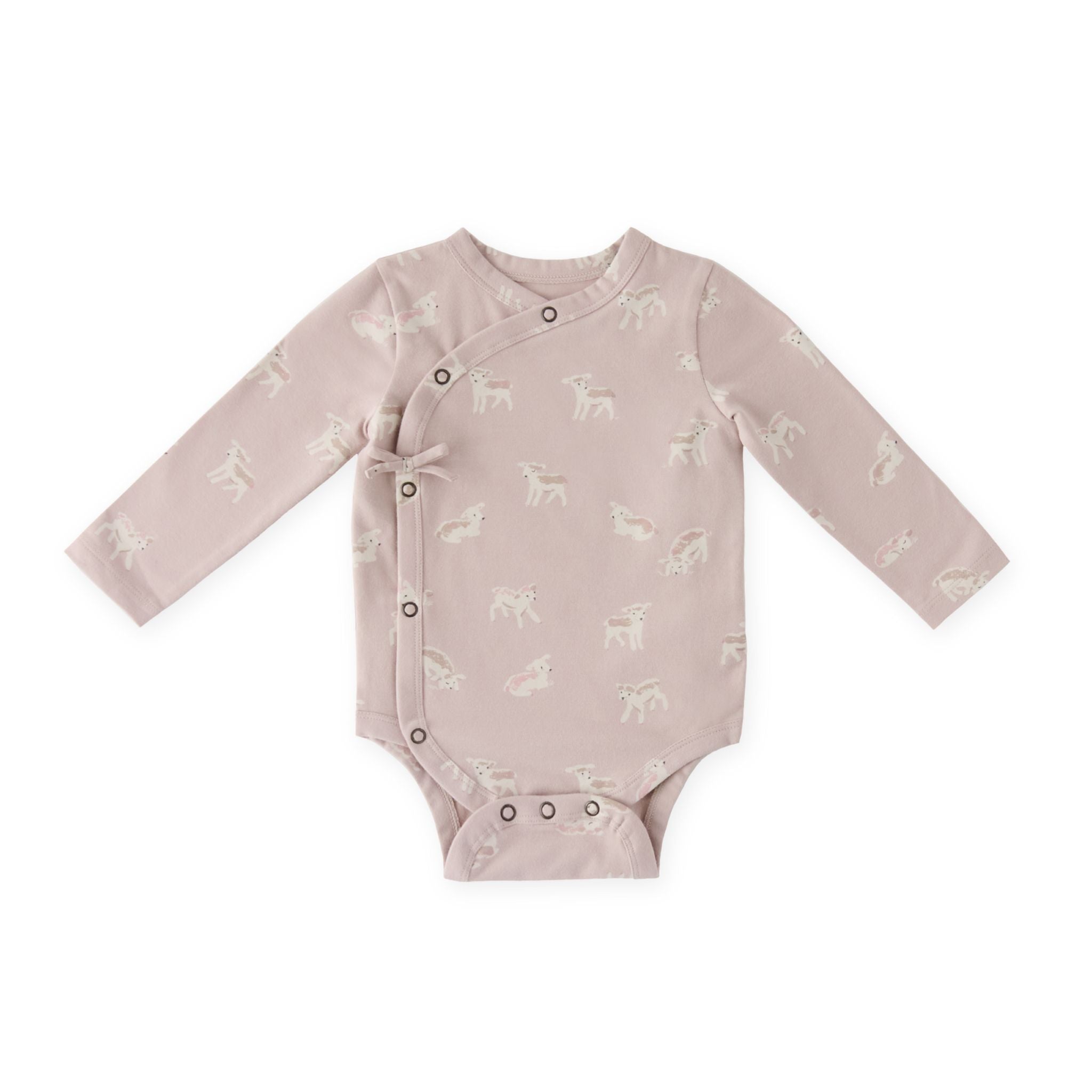 the littles long sleeve kimono one piece dear lamb in pinks pattern