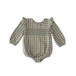 Flannel Long Sleeve Smocked One-Piece - Sage/Light Sage