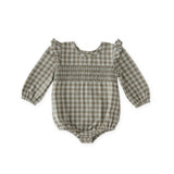 Flannel Long Sleeve Smocked One-Piece - Sage/Light Sage