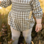 Flannel Long Sleeve Smocked One-Piece - Sage/Light Sage