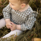 Flannel Long Sleeve Smocked One-Piece - Sage/Light Sage