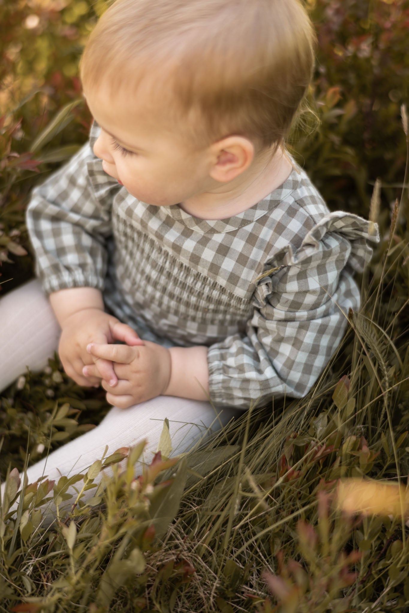 Flannel Long Sleeve Smocked One-Piece - Sage/Light Sage