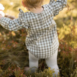 Flannel Long Sleeve Smocked One-Piece - Sage/Light Sage