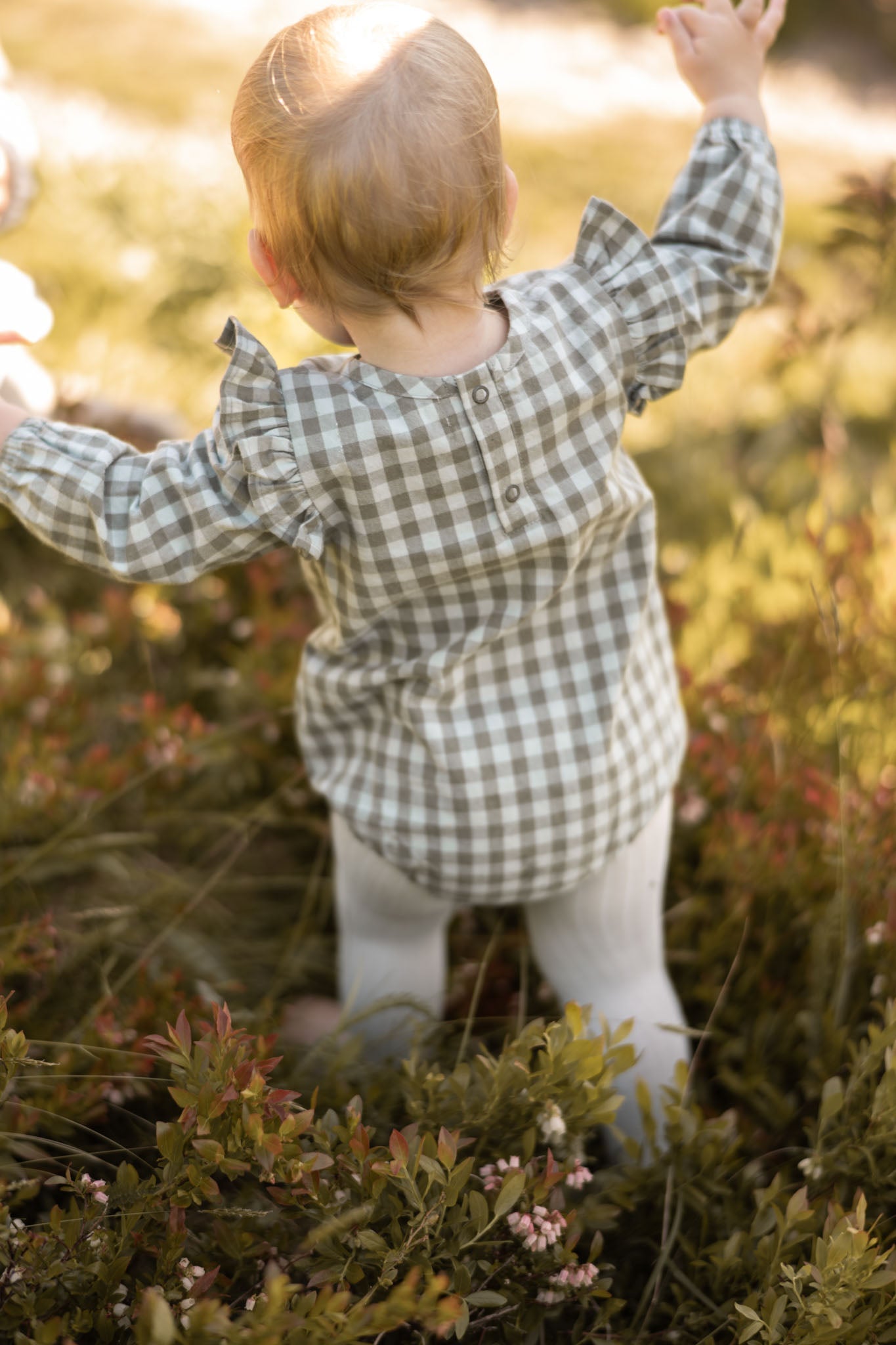 Flannel Long Sleeve Smocked One-Piece - Sage/Light Sage