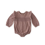 Flannel Long Sleeve Smocked One-Piece - Thistle/Light Thistle