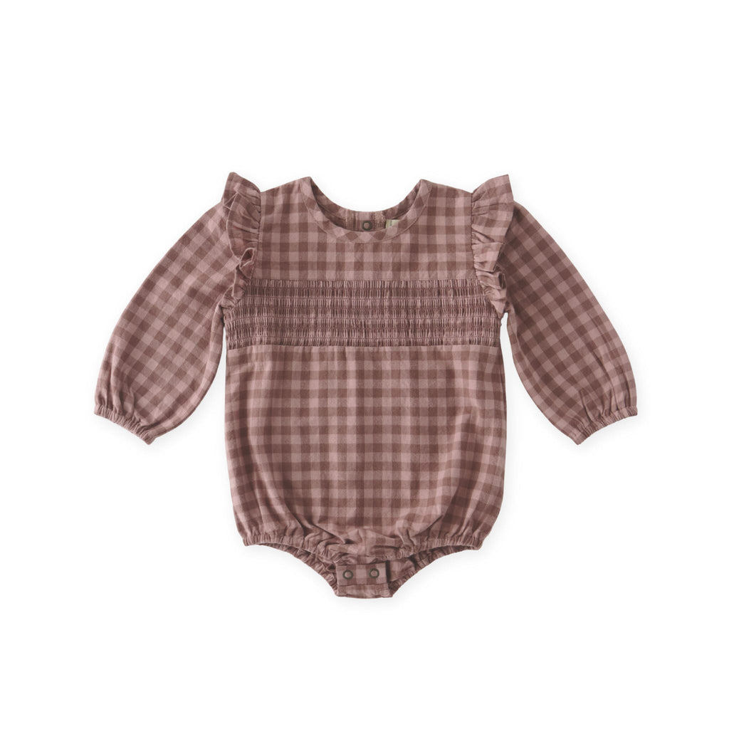 flannel long sleeve smocked one piece thistle/light thistle in pinks pattern