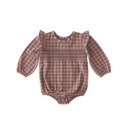 flannel long sleeve smocked one piece thistle/light thistle in pinks pattern