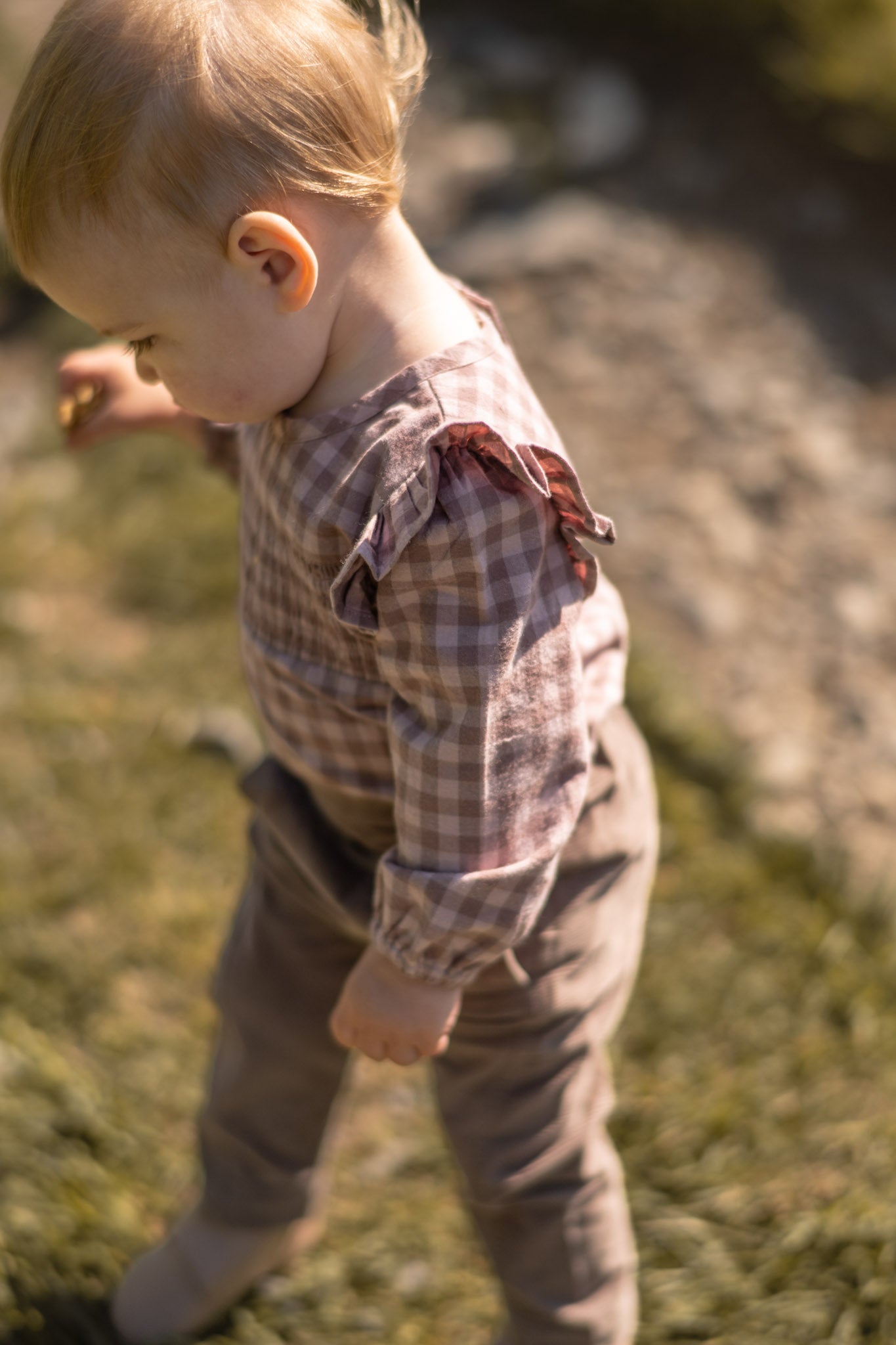 Flannel Long Sleeve Smocked One-Piece - Thistle/Light Thistle