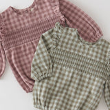 Flannel Long Sleeve Smocked One-Piece - Thistle/Light Thistle