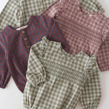 Flannel Long Sleeve Smocked One-Piece - Thistle/Light Thistle