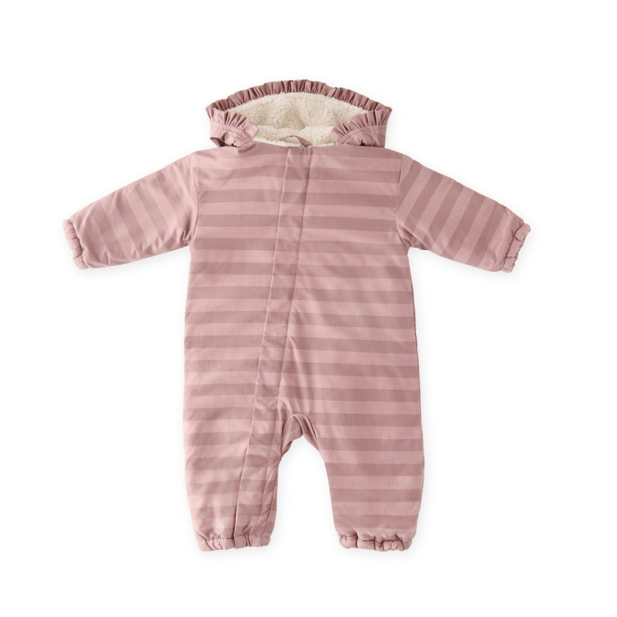 sherpa lined storm suit with ruffles thistle stripe in pinks pattern