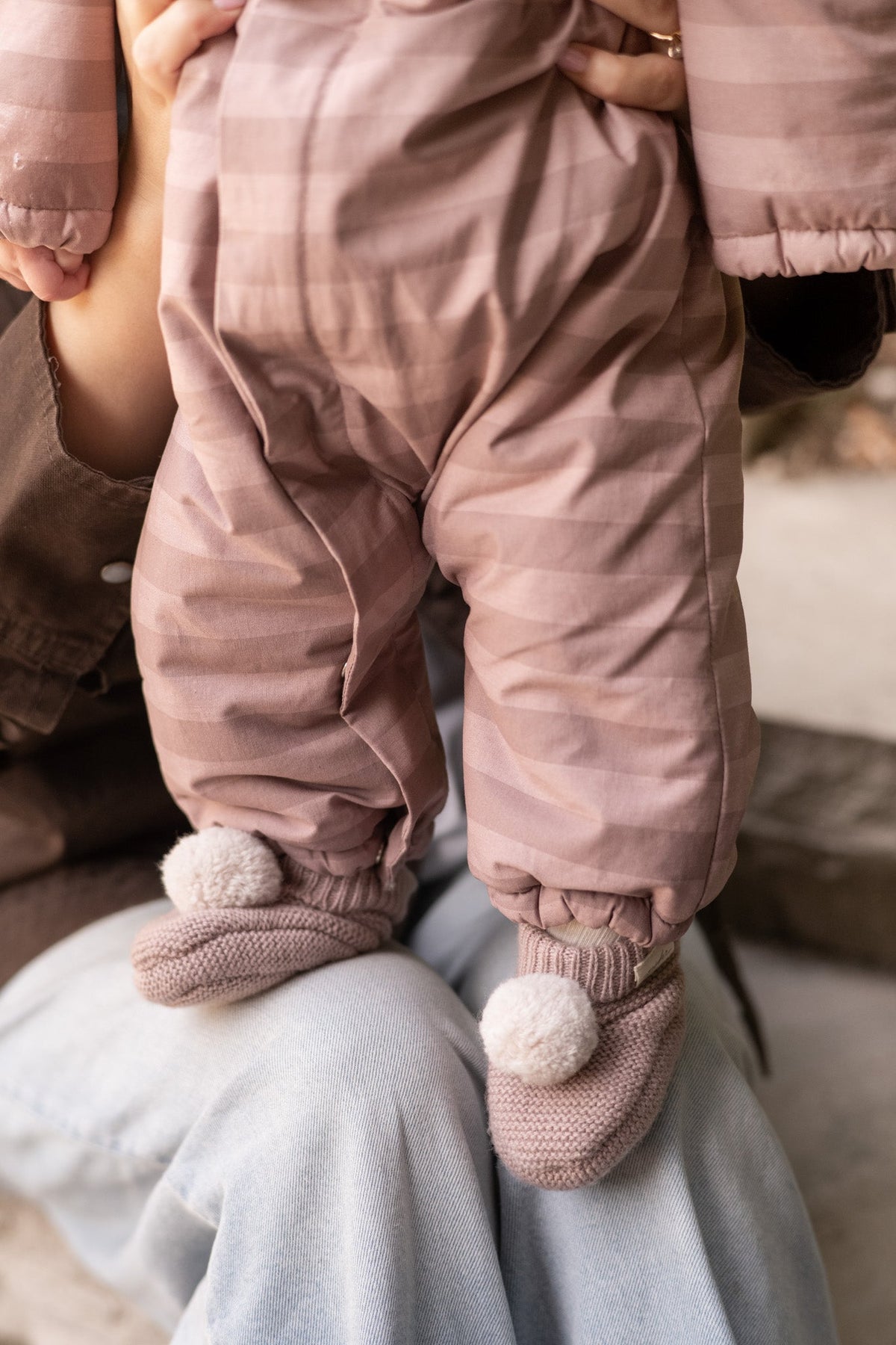 sherpa lined storm suit with ruffles thistle stripe