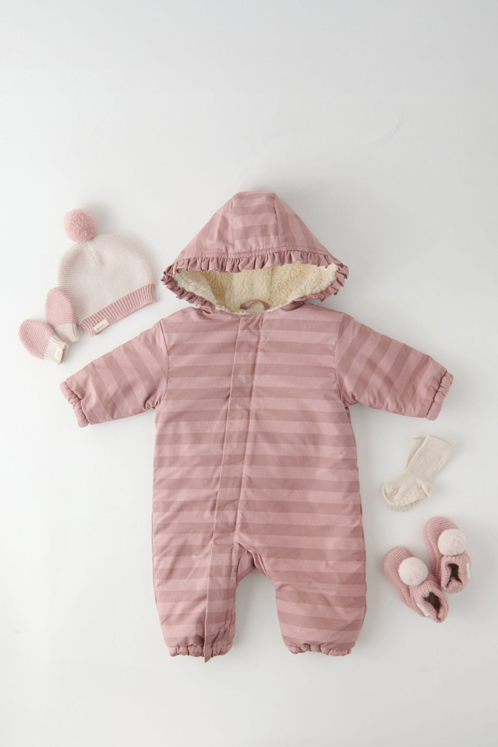 sherpa lined storm suit with ruffles thistle stripe