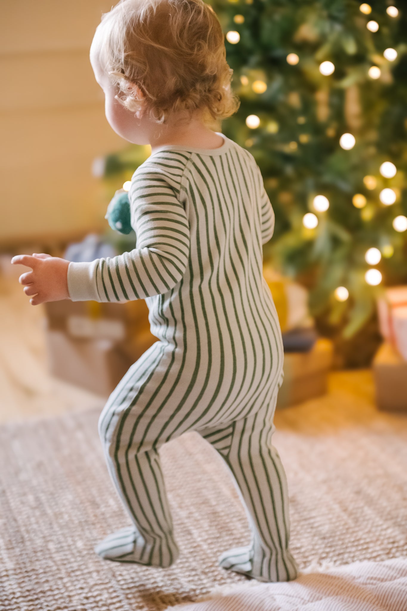 Ribbed Baby Sleeper - Stripes Away Evergreen