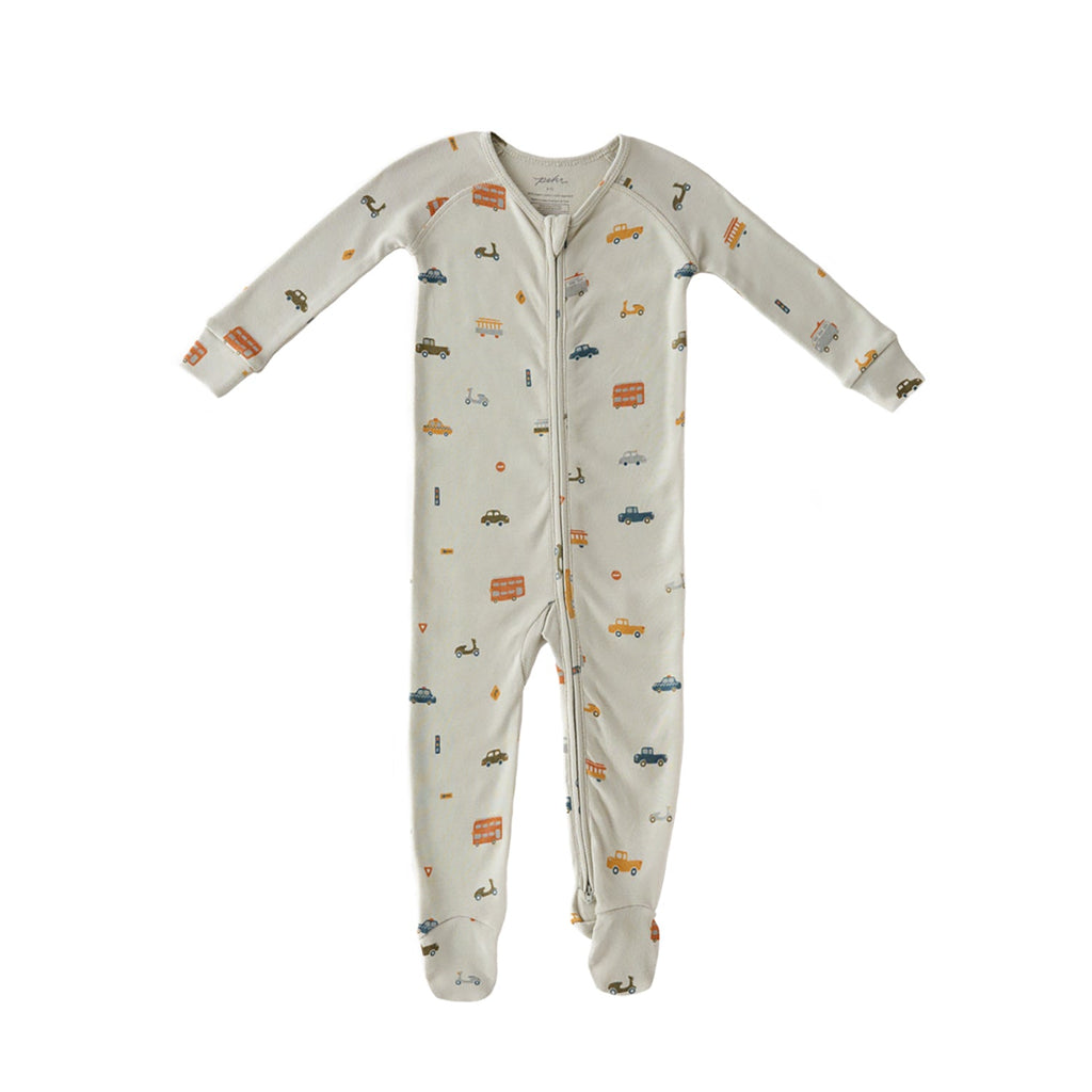 baby ribbed baby sleeper rush hour mist in greens pattern