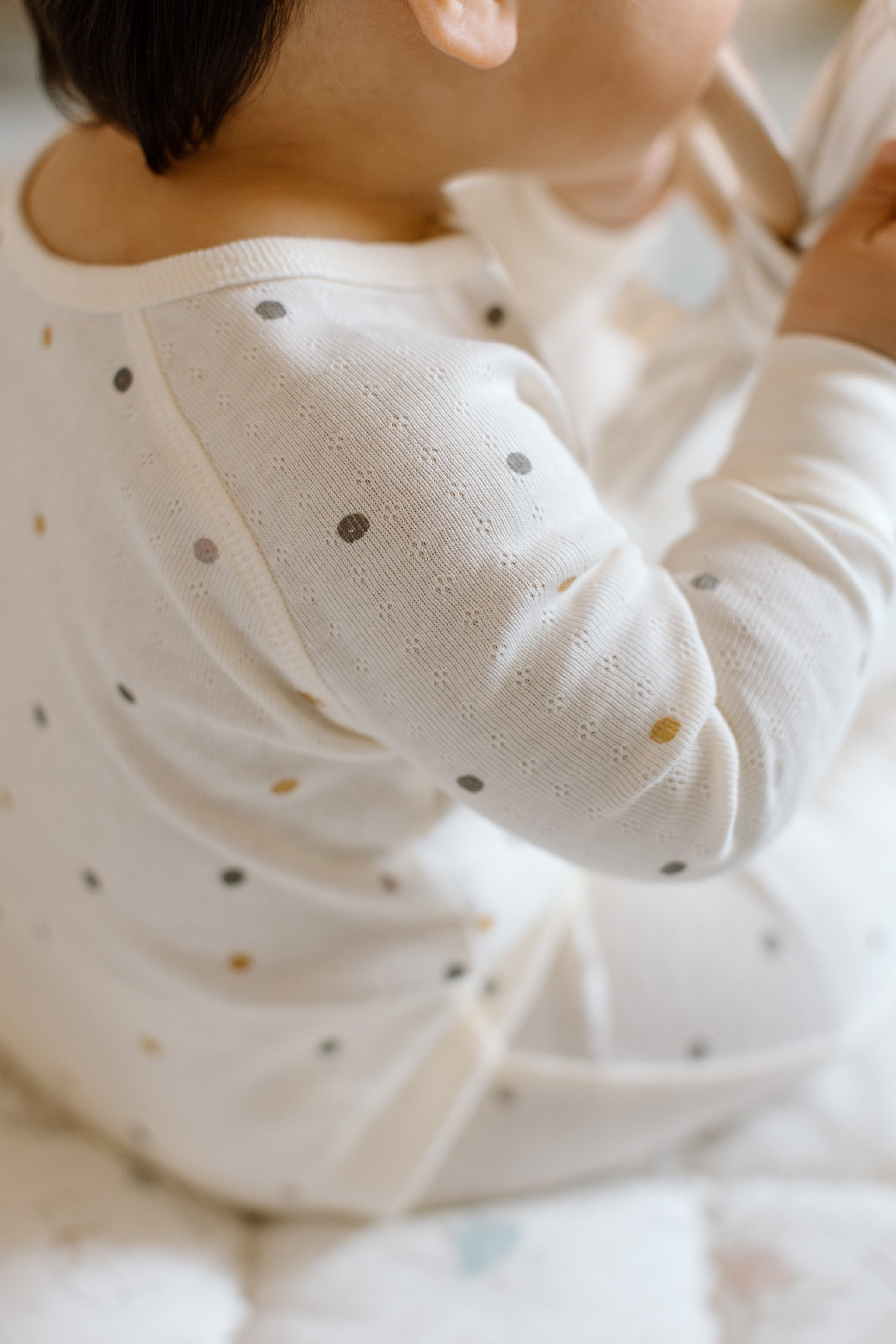 baby pointelle baby sleeper polka dotty