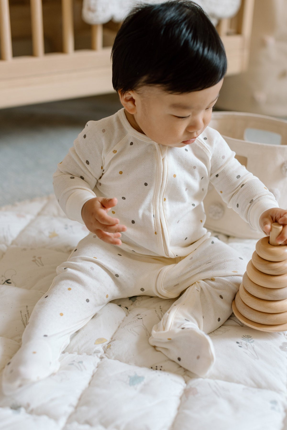 baby pointelle baby sleeper polka dotty